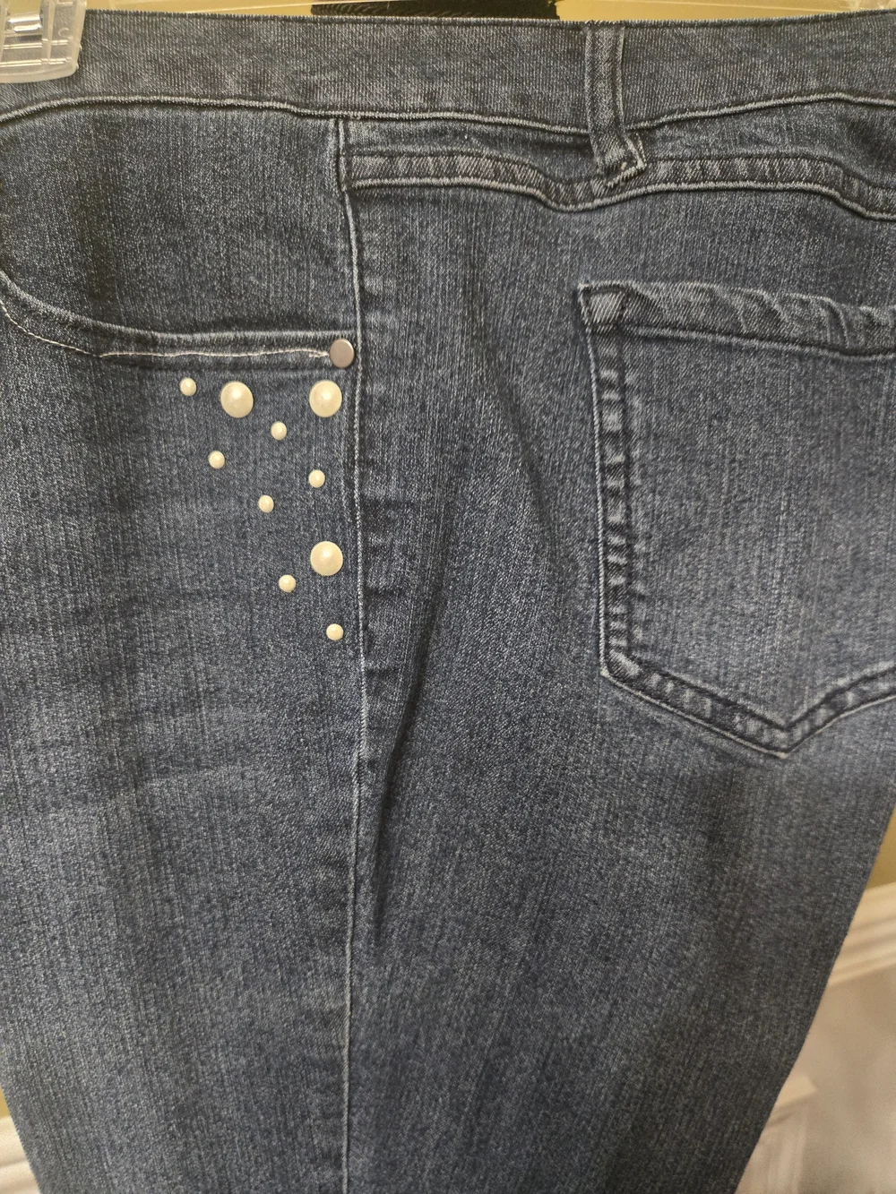 d. jeans Dark Blue Skinny Cropped Jeans with Pearl Accents